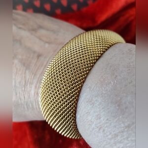 Vintage Gold Mesh Cuff Bracelet Made In Italy. Gold Over Bronze. Fits Most